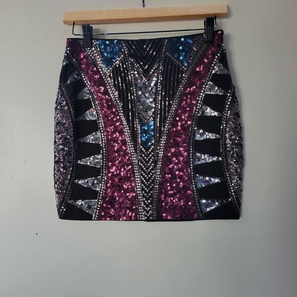 EXPRESS Mini Skirt SZ XS With Silver And Purple Sequins 90'sClub Party Datenight - Picture 1 of 4